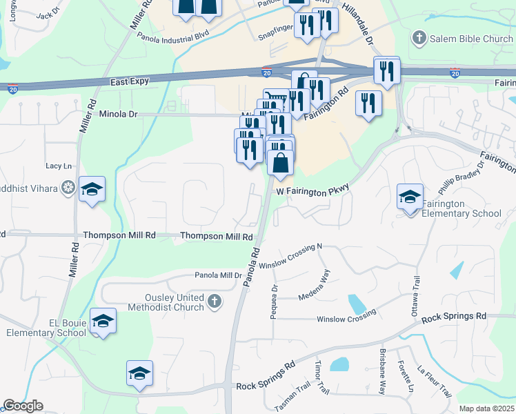 map of restaurants, bars, coffee shops, grocery stores, and more near 100 Cavalier Crossing in Stonecrest