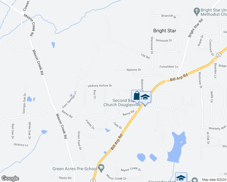 map of restaurants, bars, coffee shops, grocery stores, and more near 6821 Hickory Hollow Drive in Douglasville