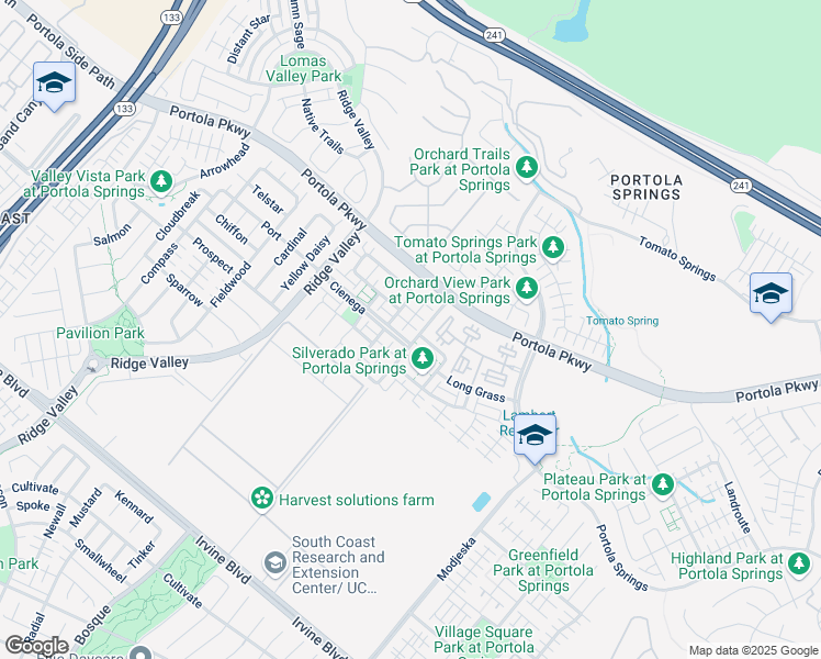 map of restaurants, bars, coffee shops, grocery stores, and more near 107 Silverado in Irvine