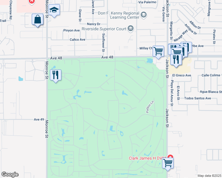 map of restaurants, bars, coffee shops, grocery stores, and more near 82425 Astaire Circle in Indio
