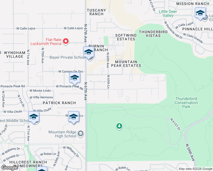 map of restaurants, bars, coffee shops, grocery stores, and more near 6575 West Parkside Lane in Glendale