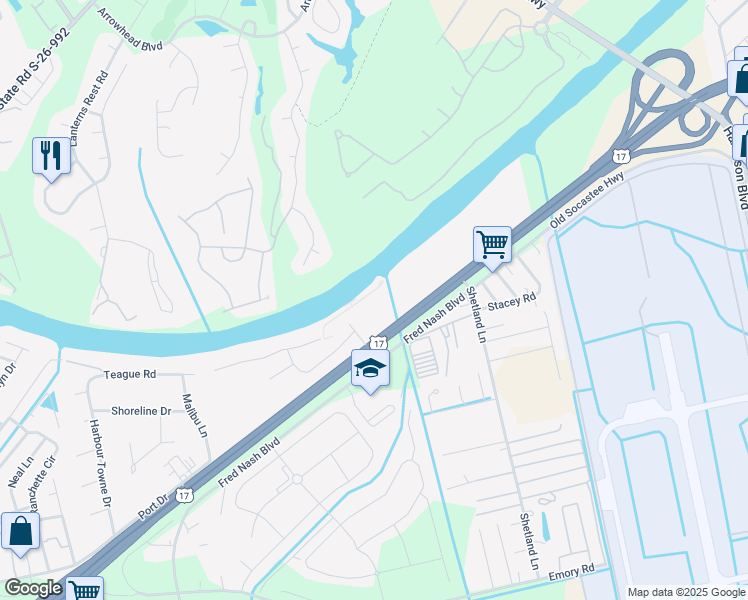 map of restaurants, bars, coffee shops, grocery stores, and more near 257 Venice Way in Myrtle Beach