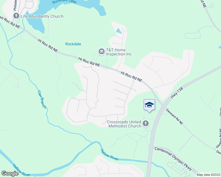 map of restaurants, bars, coffee shops, grocery stores, and more near 2436 Green Hollow Court in Conyers