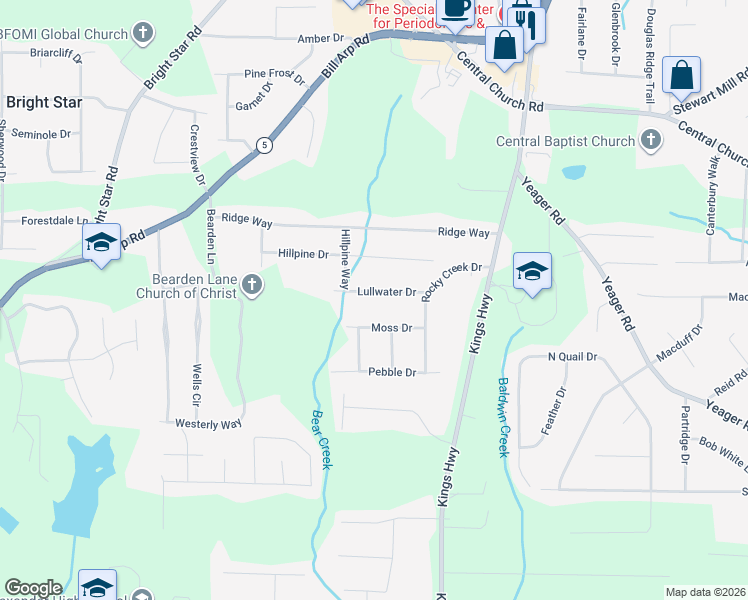 map of restaurants, bars, coffee shops, grocery stores, and more near 6157 Moss Drive in Douglasville