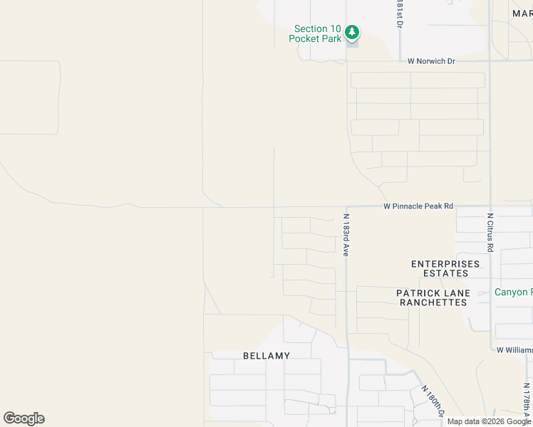map of restaurants, bars, coffee shops, grocery stores, and more near 18525 West Pinnacle Peak Road in Surprise