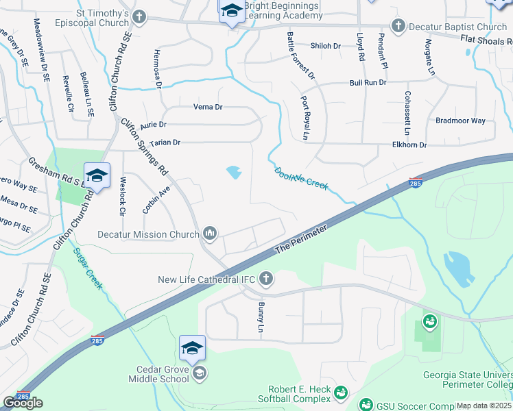 map of restaurants, bars, coffee shops, grocery stores, and more near 3171 Tarian Way in Decatur