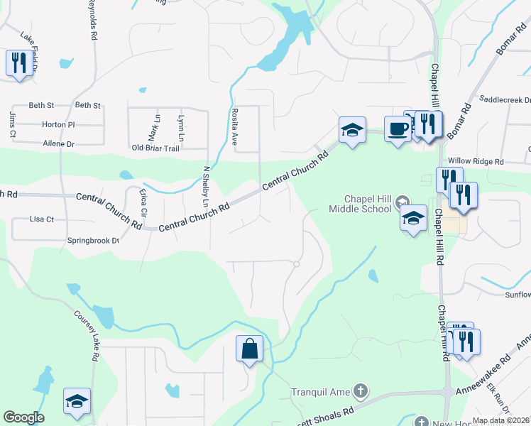 map of restaurants, bars, coffee shops, grocery stores, and more near 4002 Joshua Lane in Douglasville