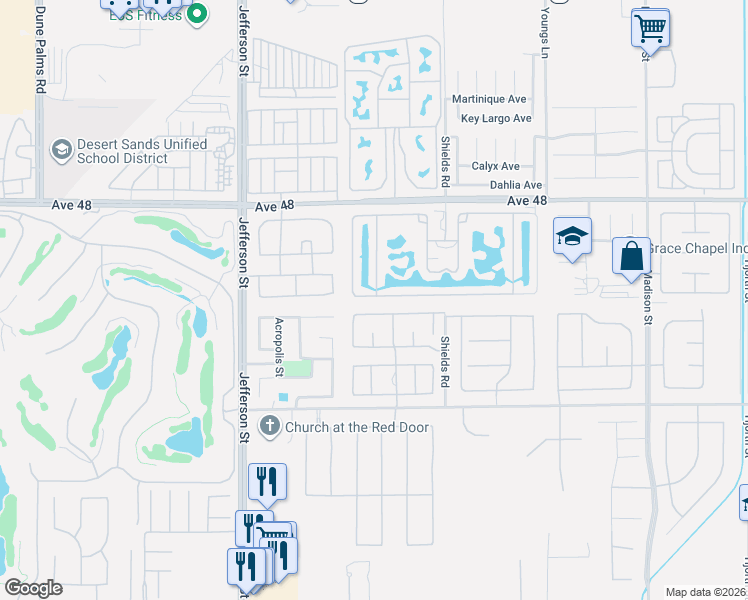 map of restaurants, bars, coffee shops, grocery stores, and more near 80290 Paseo De Norte in Indio