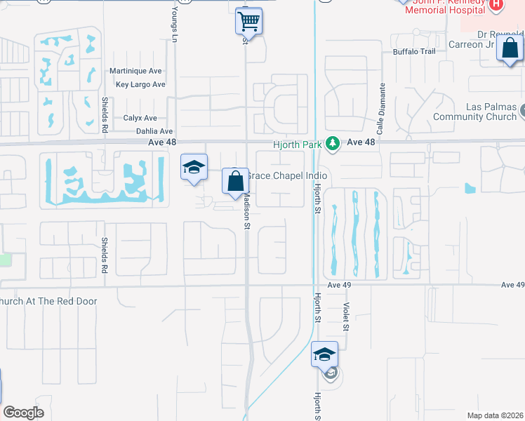 map of restaurants, bars, coffee shops, grocery stores, and more near 81059 Aurora Avenue in Indio