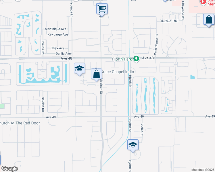 map of restaurants, bars, coffee shops, grocery stores, and more near 81059 Aurora Avenue in Indio