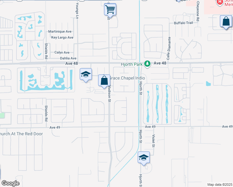map of restaurants, bars, coffee shops, grocery stores, and more near 81059 Aurora Avenue in Indio