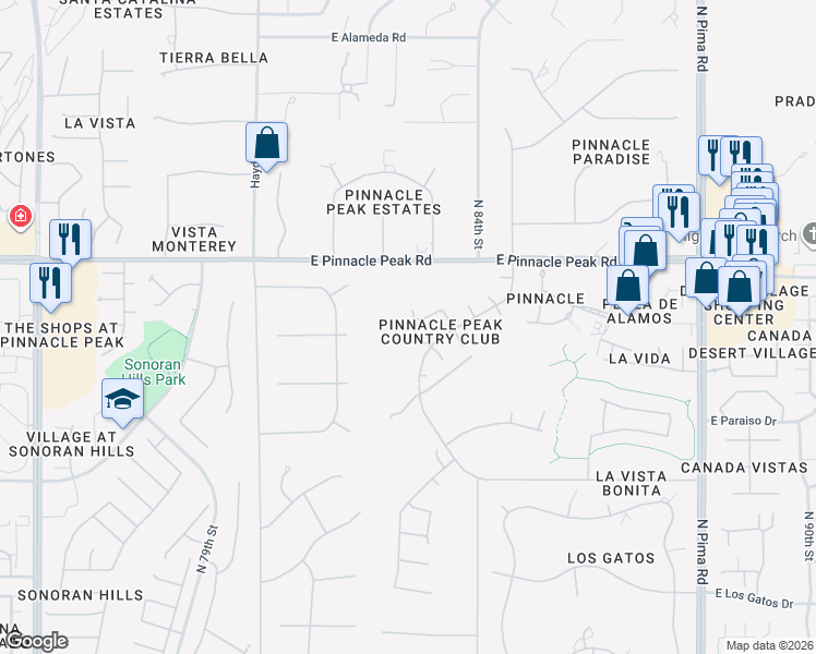 map of restaurants, bars, coffee shops, grocery stores, and more near 8231 East Vista De Valle in Scottsdale
