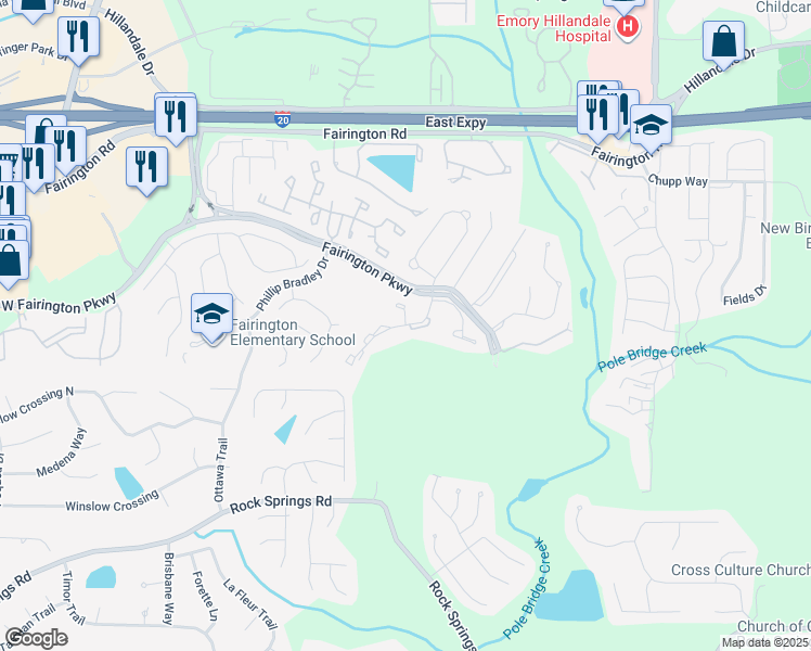 map of restaurants, bars, coffee shops, grocery stores, and more near 37 Tree View Drive in Stonecrest
