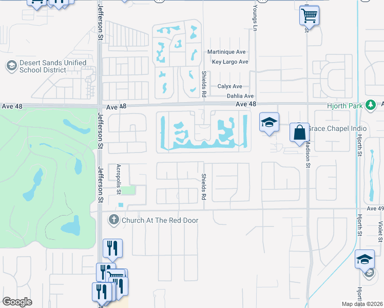 map of restaurants, bars, coffee shops, grocery stores, and more near 80501 Avenue 48 in Indio