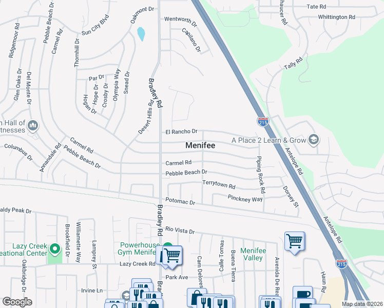map of restaurants, bars, coffee shops, grocery stores, and more near 29661 Thornhill Drive in Menifee