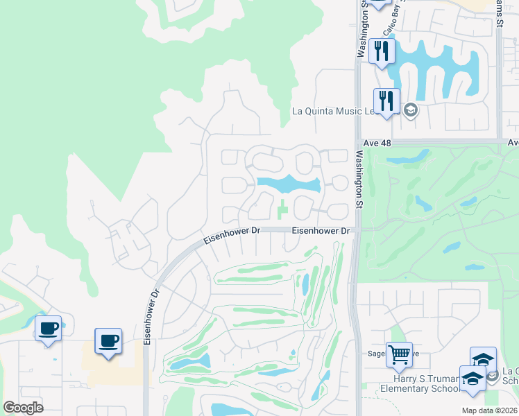 map of restaurants, bars, coffee shops, grocery stores, and more near 48558 Via Amistad in La Quinta