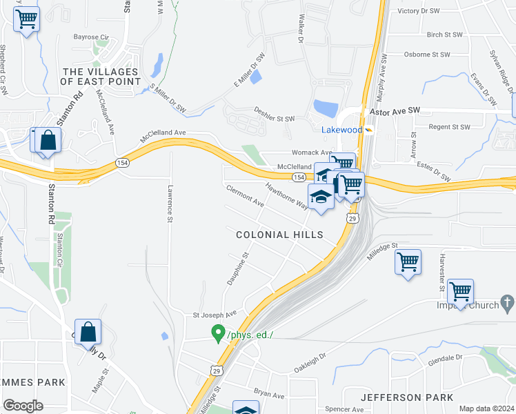 map of restaurants, bars, coffee shops, grocery stores, and more near 1430 Clermont Avenue in Atlanta