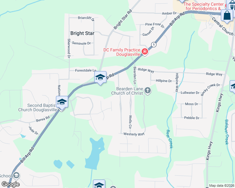 map of restaurants, bars, coffee shops, grocery stores, and more near 4075 Bent Oak Court in Douglasville