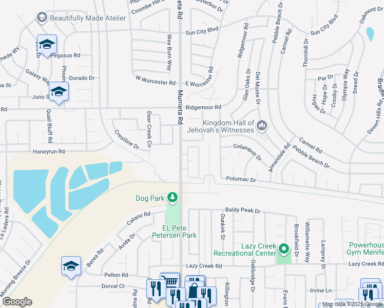 map of restaurants, bars, coffee shops, grocery stores, and more near 29200 Murrieta Road in Menifee