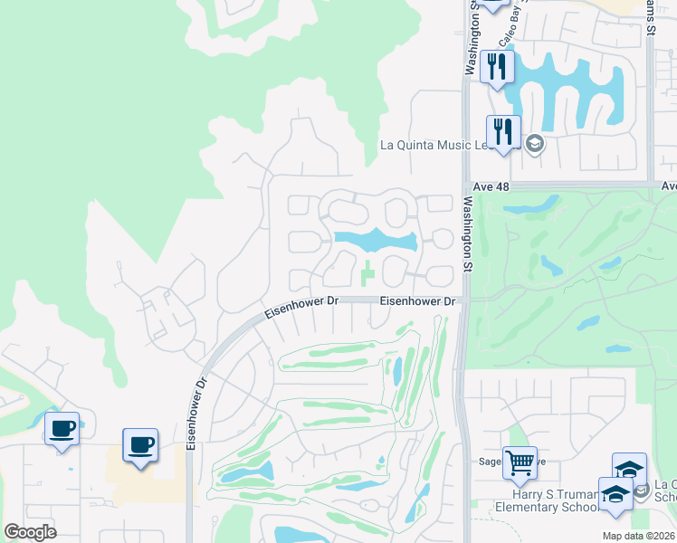 map of restaurants, bars, coffee shops, grocery stores, and more near 48558 Via Amistad in La Quinta