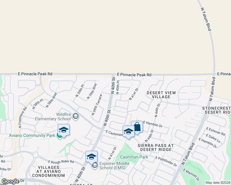 map of restaurants, bars, coffee shops, grocery stores, and more near 23016 North 40th Place in Phoenix