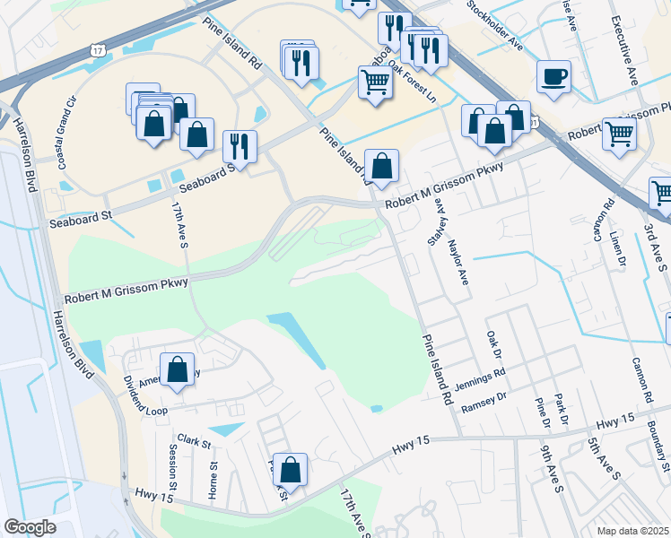 map of restaurants, bars, coffee shops, grocery stores, and more near 1559 Pine Island Road in Myrtle Beach