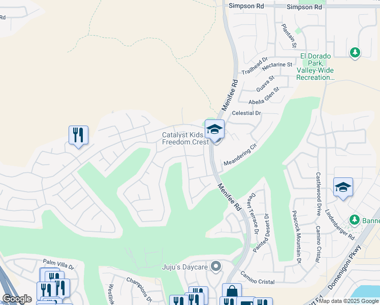 map of restaurants, bars, coffee shops, grocery stores, and more near 29242 Winding Brook Drive in Menifee