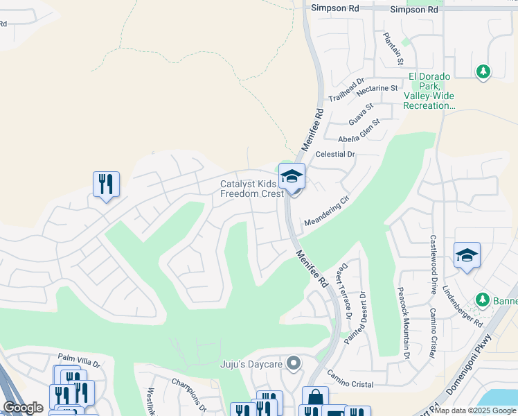 map of restaurants, bars, coffee shops, grocery stores, and more near 29242 Winding Brook Drive in Menifee