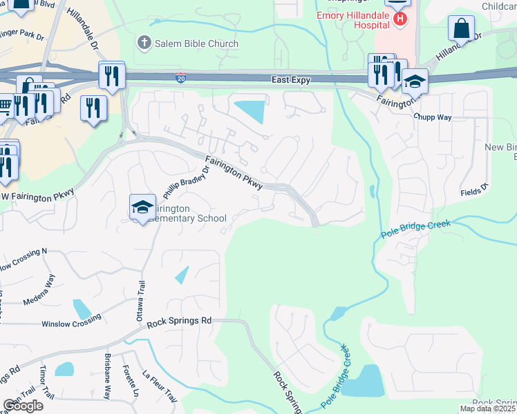 map of restaurants, bars, coffee shops, grocery stores, and more near 37 Treeview Court in Lithonia