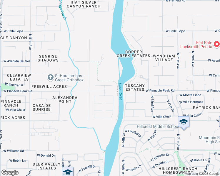 map of restaurants, bars, coffee shops, grocery stores, and more near 7534 West Monte Lindo in Peoria