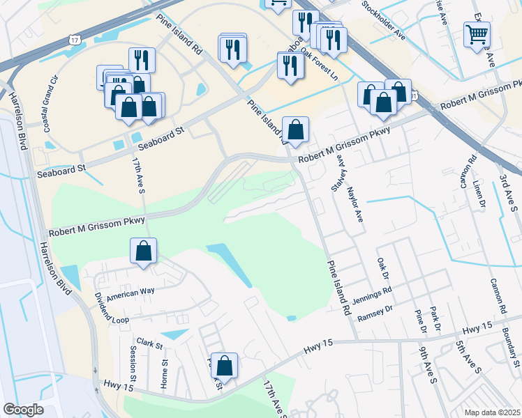 map of restaurants, bars, coffee shops, grocery stores, and more near 1559 Pine Island Road in Myrtle Beach