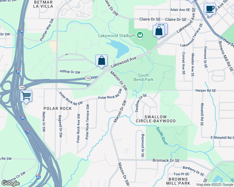 map of restaurants, bars, coffee shops, grocery stores, and more near 69 Polar Rock Road Southwest in Atlanta