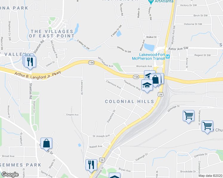 map of restaurants, bars, coffee shops, grocery stores, and more near 1475 Elizabeth Lane in Atlanta