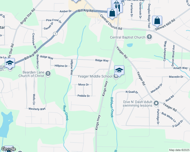 map of restaurants, bars, coffee shops, grocery stores, and more near 6198 Rocky Creek Drive in Douglasville