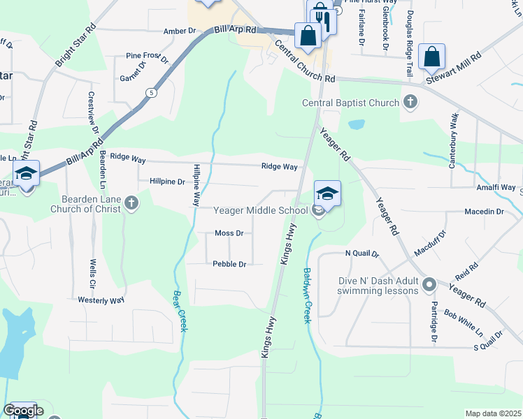 map of restaurants, bars, coffee shops, grocery stores, and more near 6198 Rocky Creek Drive in Douglasville