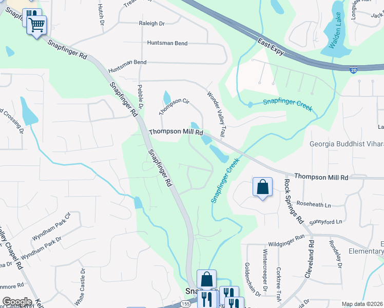 map of restaurants, bars, coffee shops, grocery stores, and more near 4544 Sleepy Hollow Court in Decatur
