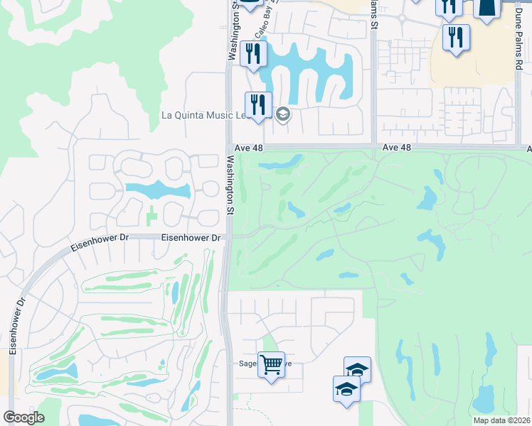 map of restaurants, bars, coffee shops, grocery stores, and more near 48420 Vía Solana in La Quinta