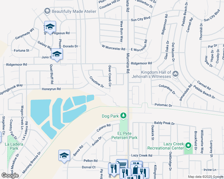map of restaurants, bars, coffee shops, grocery stores, and more near 29252 Deer Creek Circle in Menifee