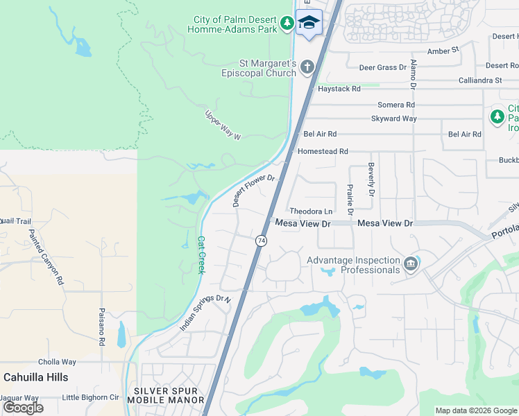 map of restaurants, bars, coffee shops, grocery stores, and more near 72400 Ridgecrest Lane in Palm Desert