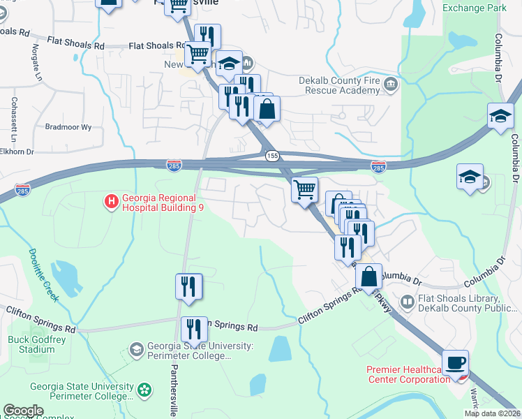 map of restaurants, bars, coffee shops, grocery stores, and more near 173 Glen Hollow Drive in Decatur