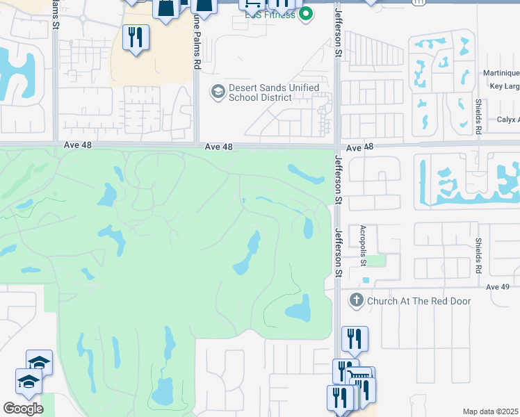 map of restaurants, bars, coffee shops, grocery stores, and more near 48650 Vista Estrella in La Quinta