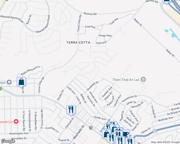 map of restaurants, bars, coffee shops, grocery stores, and more near Ancona Lane in Lake Elsinore