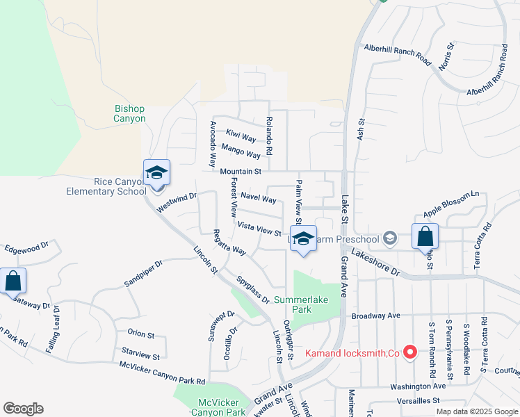 map of restaurants, bars, coffee shops, grocery stores, and more near 15029 Vista View Street in Lake Elsinore