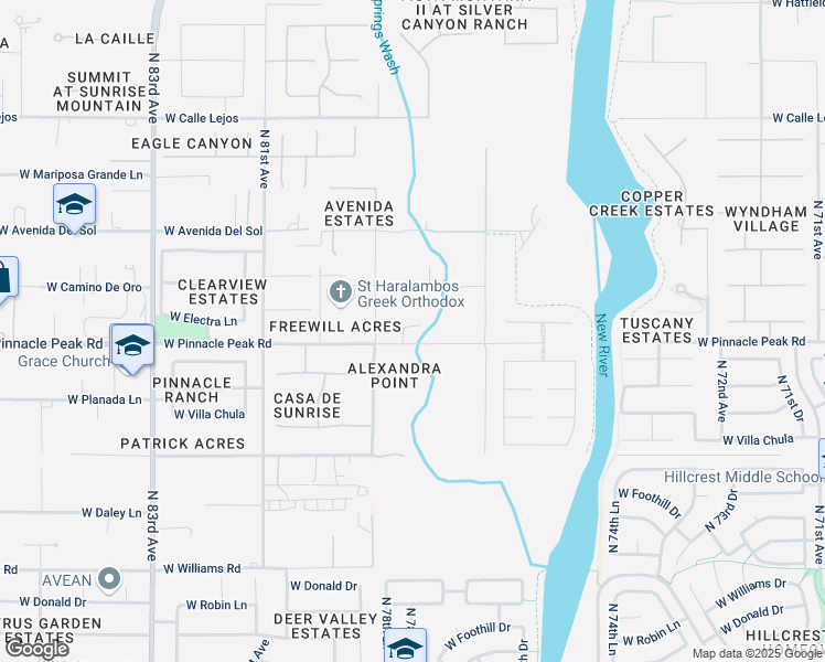 map of restaurants, bars, coffee shops, grocery stores, and more near 7820 West Pinnacle Peak Road in Peoria