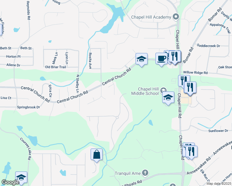 map of restaurants, bars, coffee shops, grocery stores, and more near 9996 Village South Drive in Douglasville