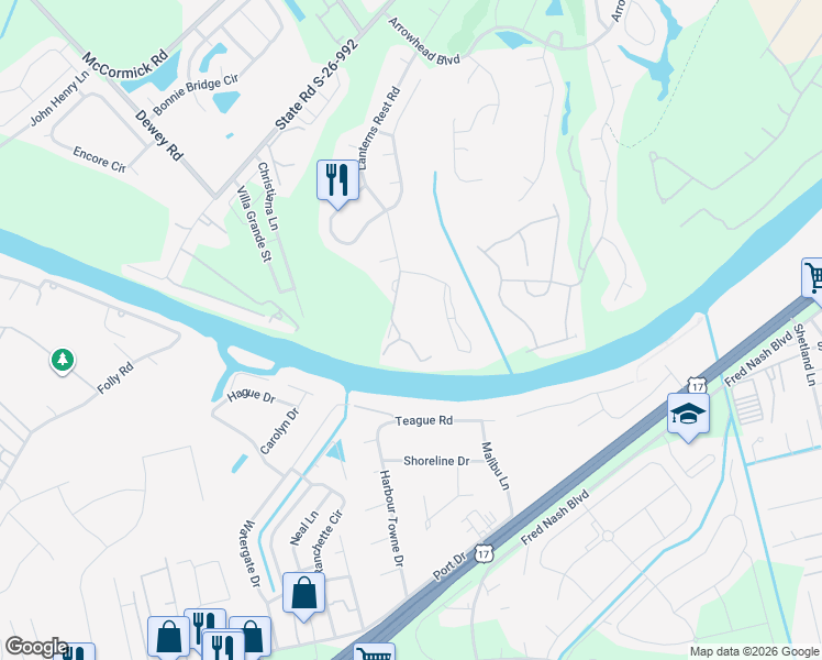 map of restaurants, bars, coffee shops, grocery stores, and more near 1530 Lanterns Rest Road in Myrtle Beach