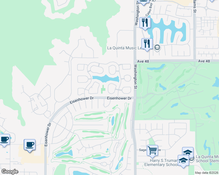 map of restaurants, bars, coffee shops, grocery stores, and more near 48110 Calle Seranas in La Quinta