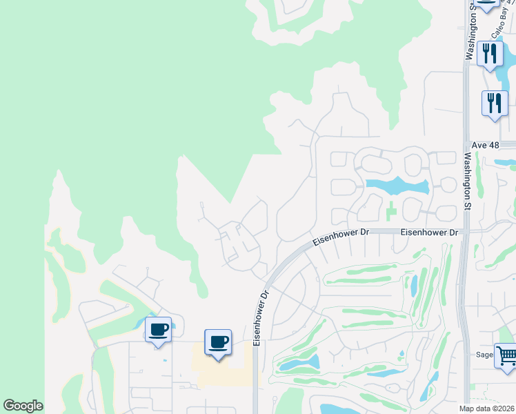 map of restaurants, bars, coffee shops, grocery stores, and more near 77705 Tradition Drive in La Quinta