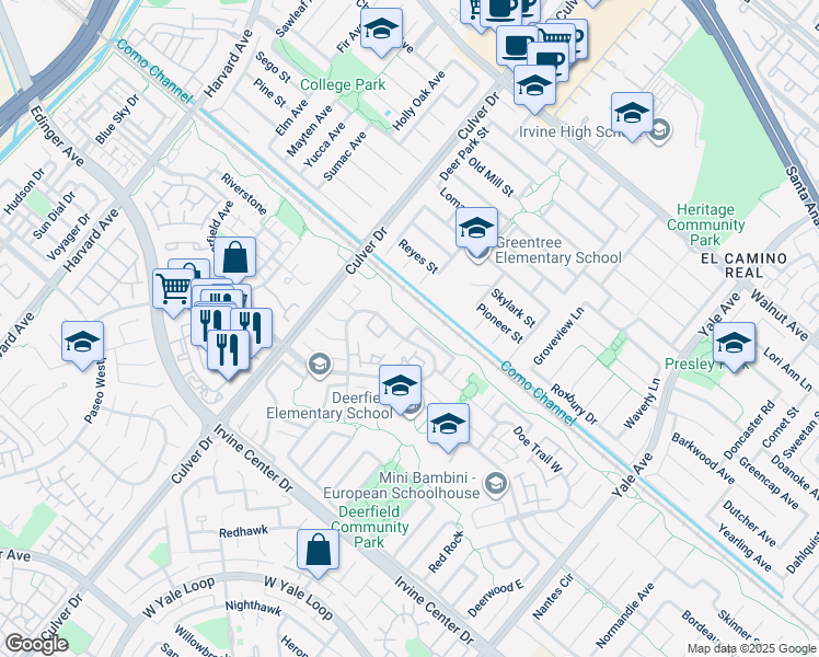 map of restaurants, bars, coffee shops, grocery stores, and more near 18 Goldenbush in Irvine