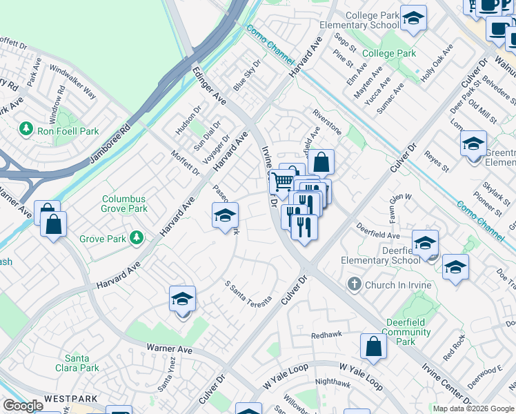 map of restaurants, bars, coffee shops, grocery stores, and more near 6 Figaro in Irvine
